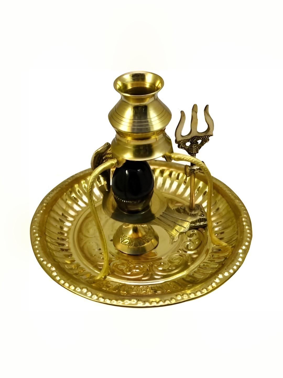 Navyaksh Jaldhari Shiva Lingam with Trishul and Nag Gold Brass Metallic Prayer Room Set of 6 Small Showpieces - 4 Inches