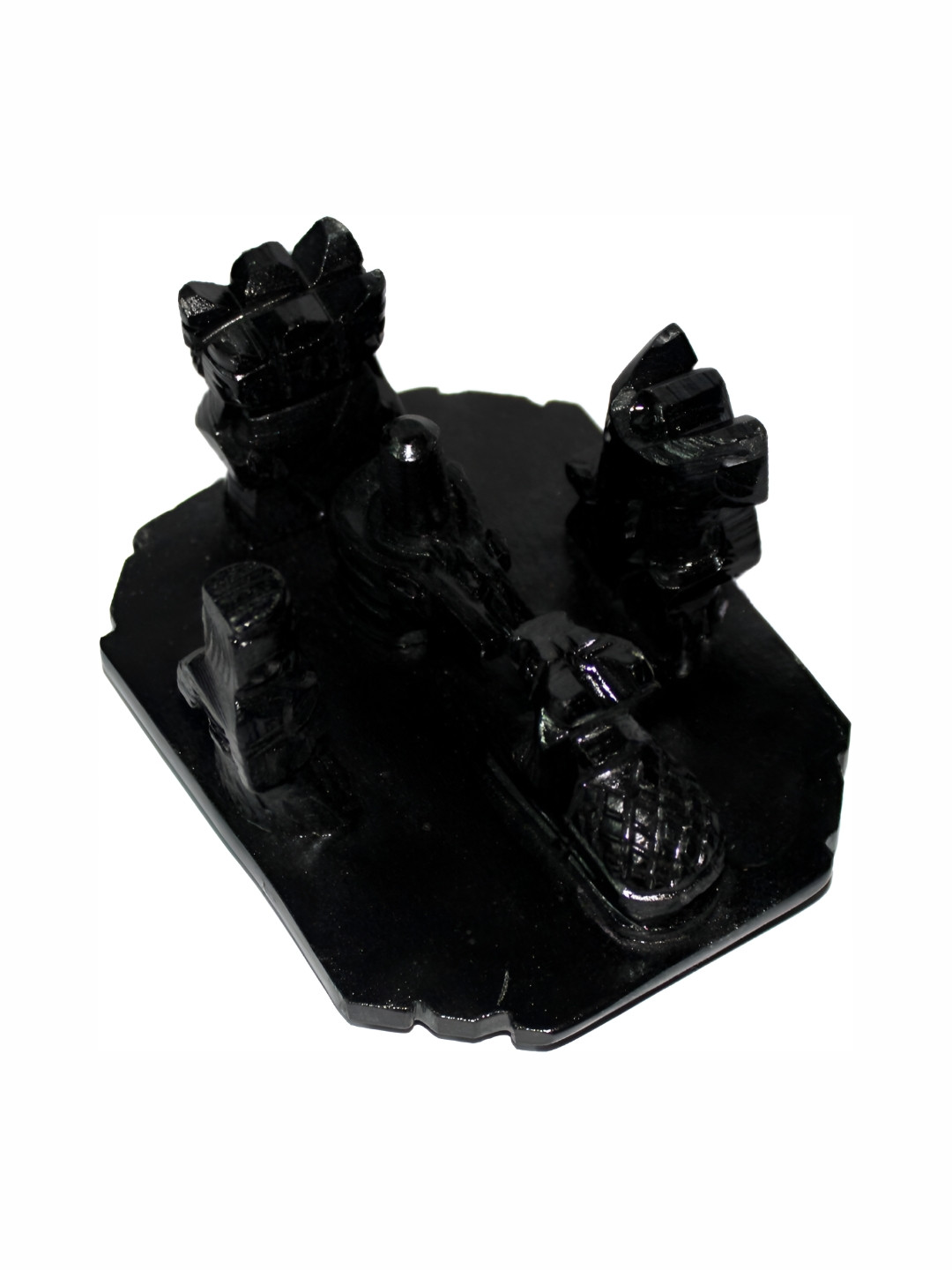 Navyaksh Shivling with Shiv Parivar and Nandi Black Marble Matte Prayer Room Small Showpiece - 2.4 Inches