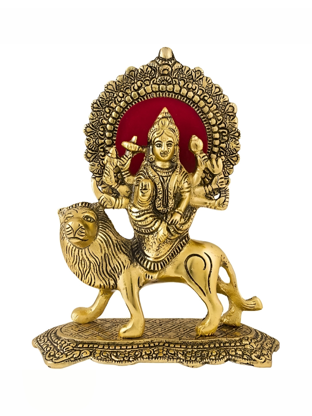 Navyaksh Durga Maa Murti Gold Brass Metallic Prayer Room Tiny Showpiece - 8.3 Inches
