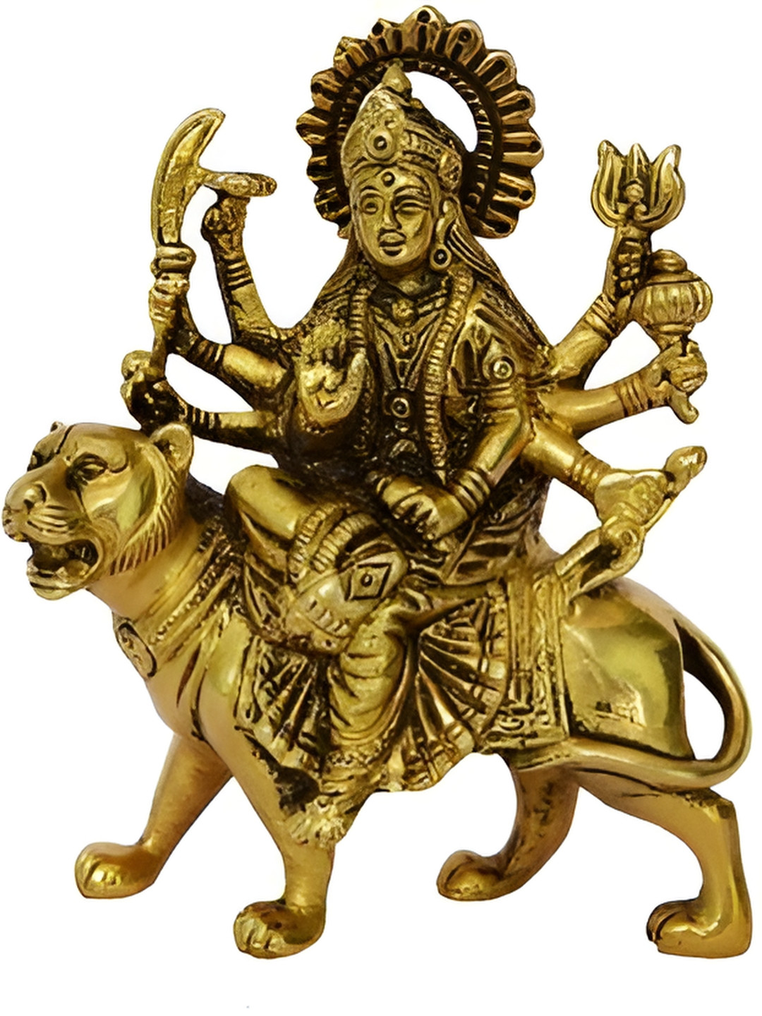 Navyaksh Maa Durga Gold Brass Metallic Prayer Room Tiny Showpiece - 5.9 Inches