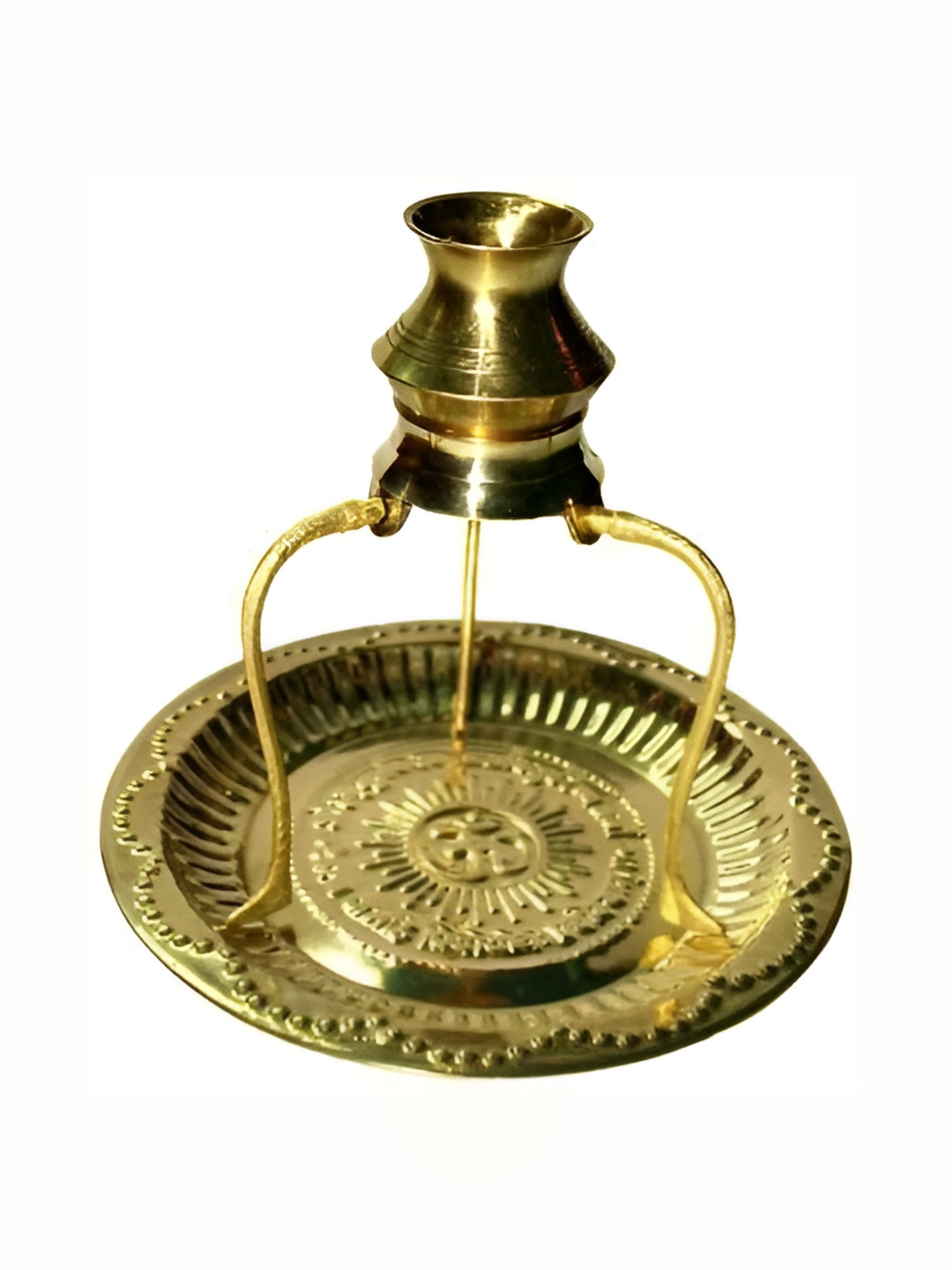 Navyaksh Shivling with Pooja Plate and Stand, Abhishek Lota Kalash Gold Brass Metallic Prayer Room Set of 3 Small Showpieces - 3.9 Inches