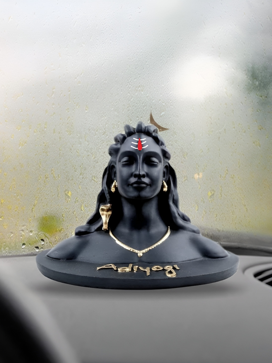 Navyaksh Shiv Adiyogi Black Polyresin Matte Prayer Room Small Showpiece - 3.1 Inches