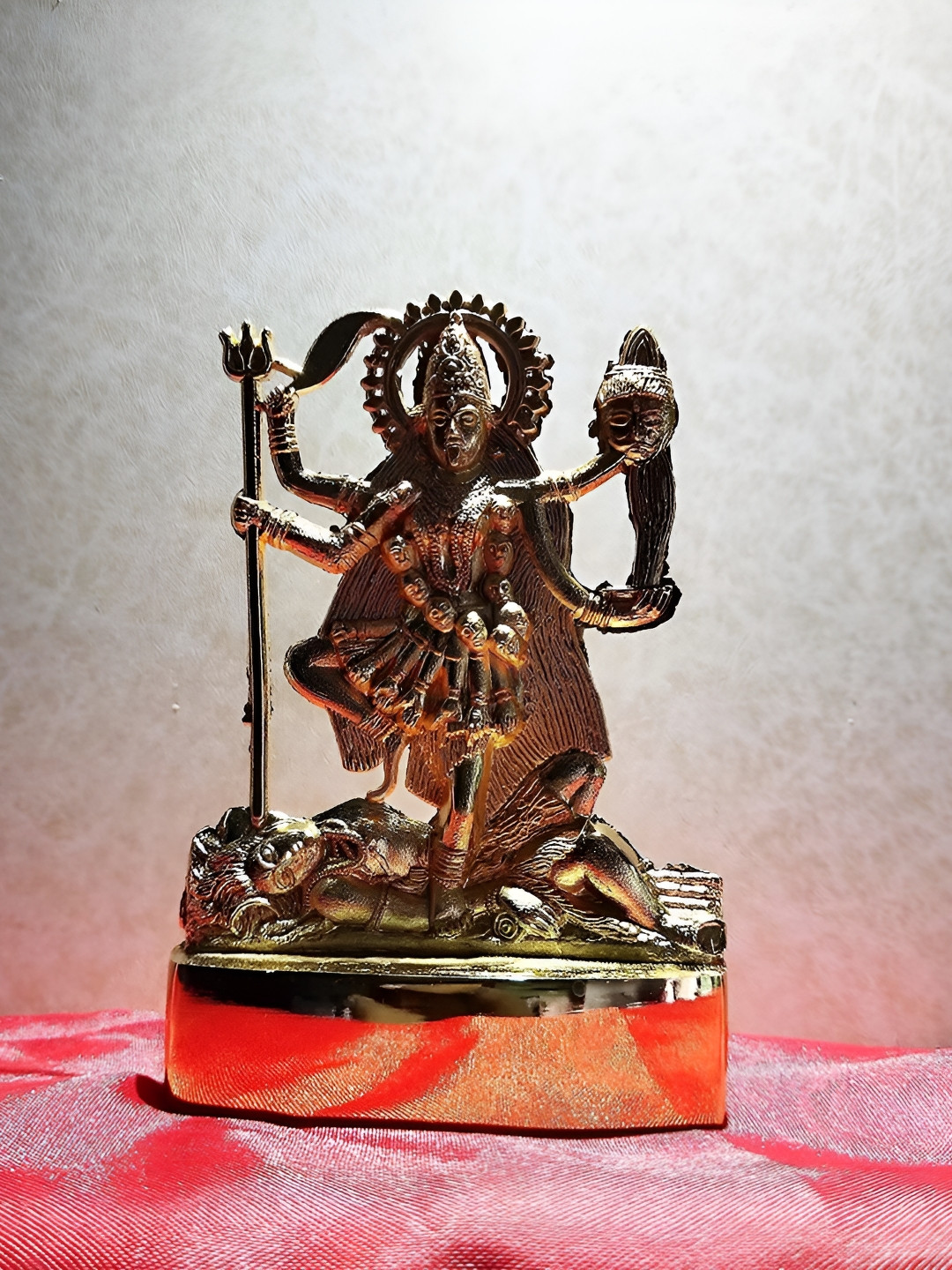Navyaksh Goddess Maa Kali Gold Metal Metallic Prayer Room Small Showpiece - 4.7 Inches