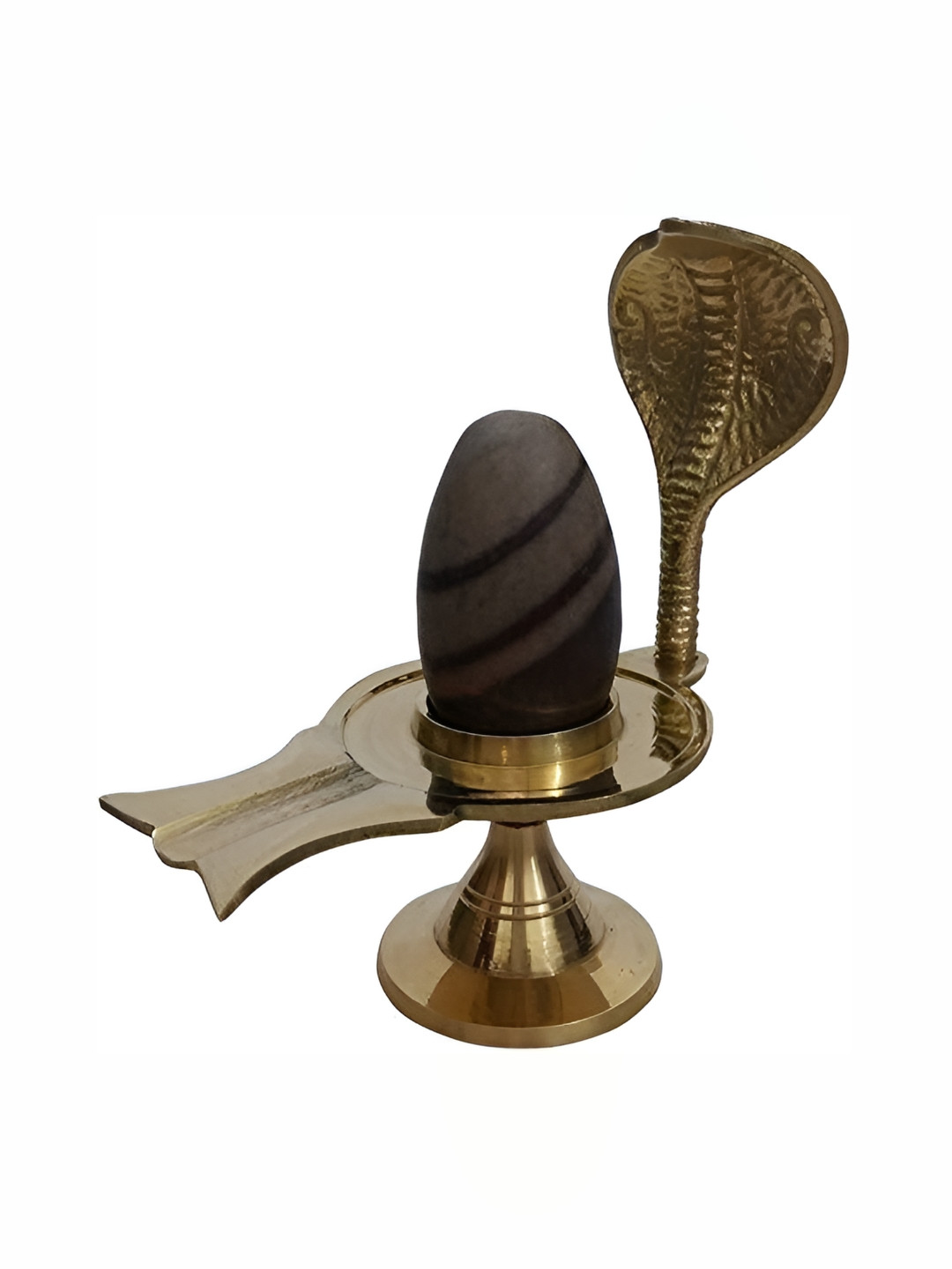 Navyaksh Shivling with Abhishek Patra and Naag Gold Brass Metallic Prayer Room Set of 2 Small Showpieces - 3.1 Inches
