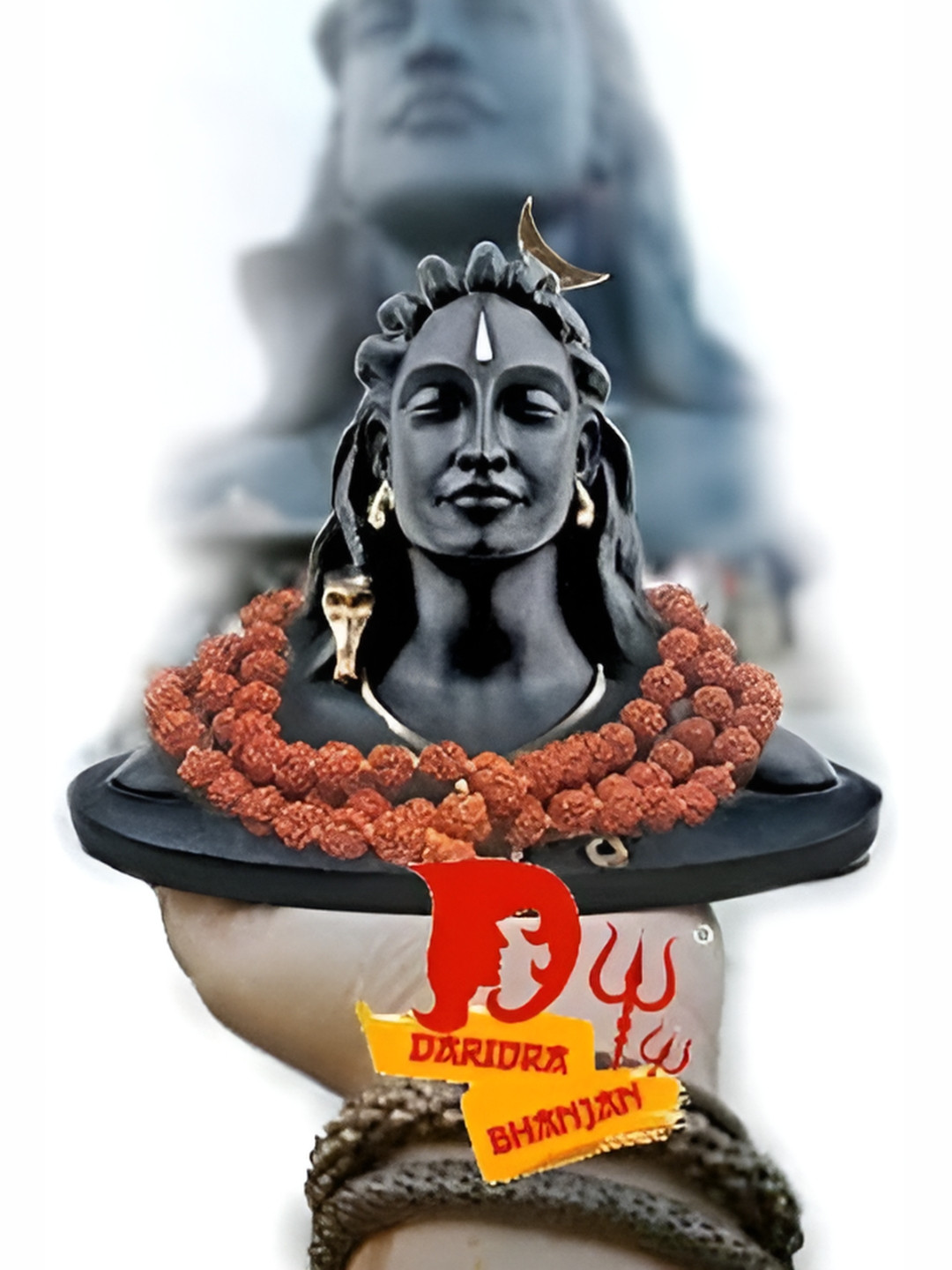 Navyaksh Adiyogi with Rudraksh Mala Black Polyresin Natural Prayer Room Set of 2 Small Showpieces - 3.1 Inches