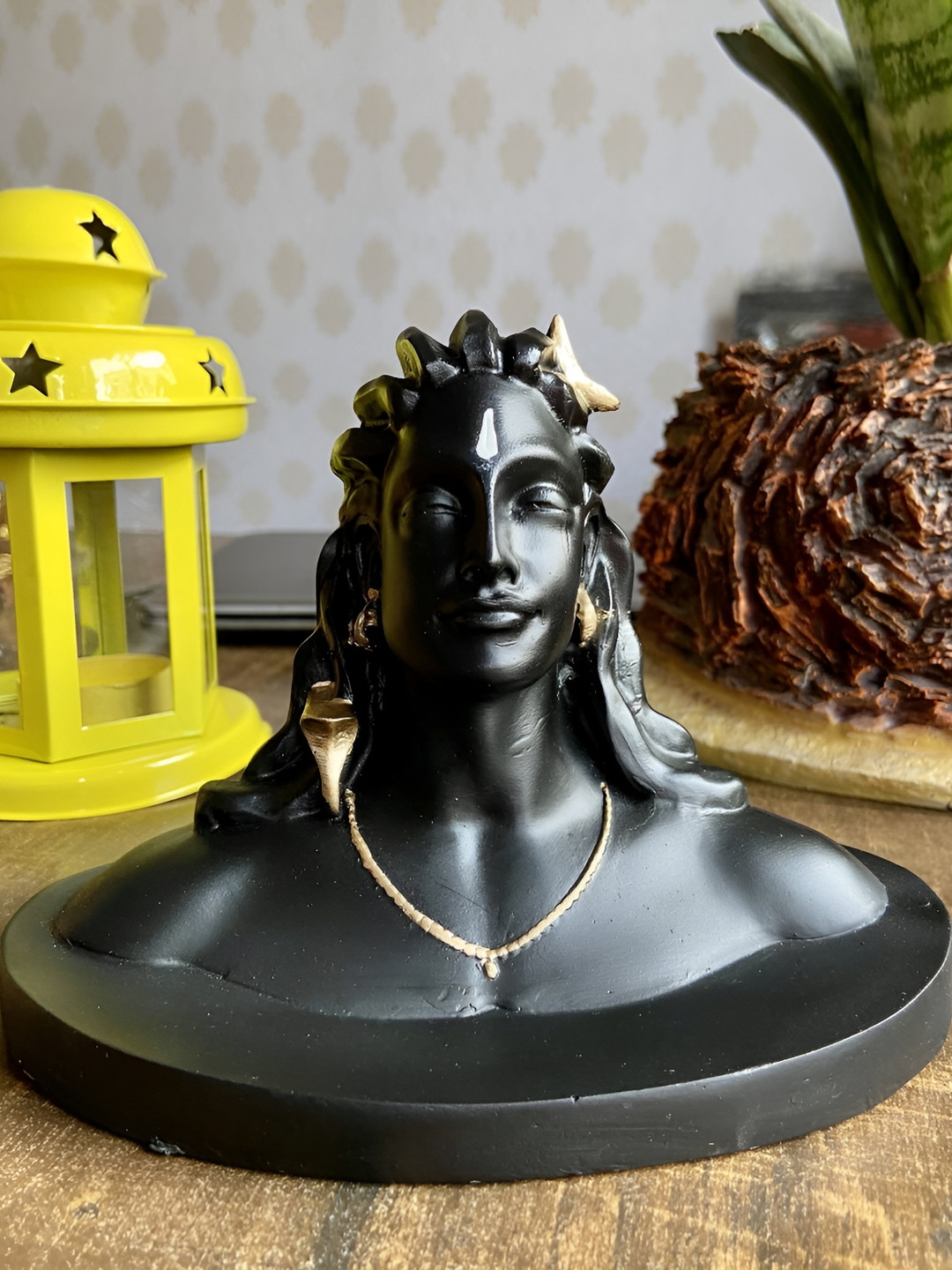 Navyaksh Aadi Yogi Black Polyresin Matte Prayer Room Small Showpiece - 6.7 Inches