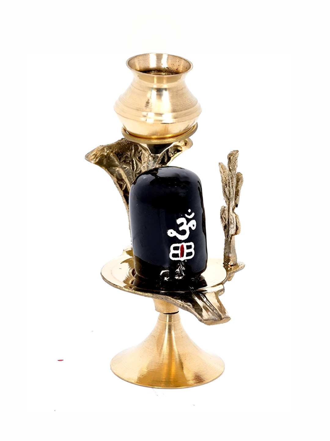 Navyaksh Shiva Lingam and Abhishek Patra with Trishul and Nag Black Brass Metallic Prayer Room Set of 3 Small Showpieces - 5.9 Inches