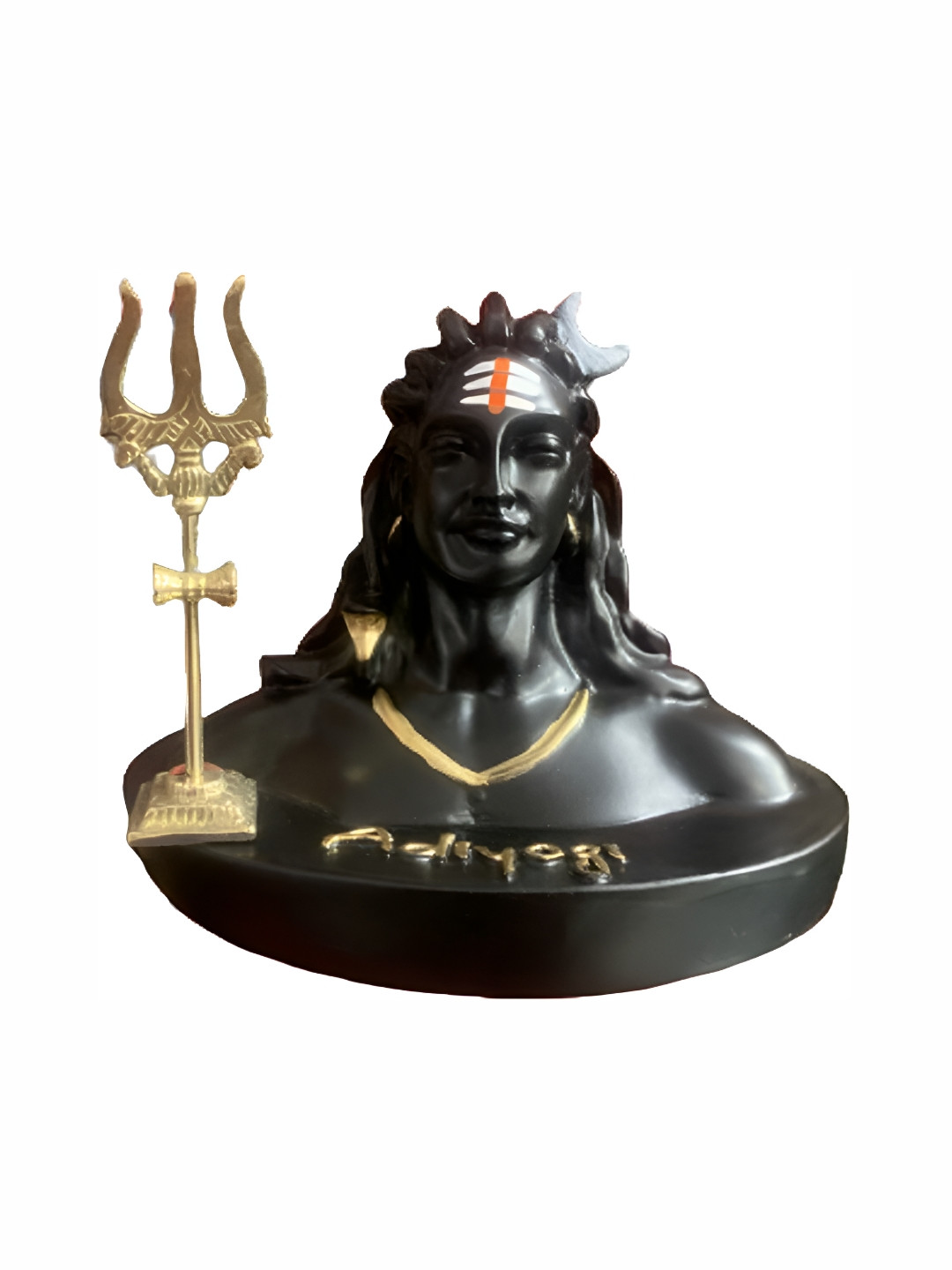 Navyaksh Shiv Adiyogi with Trishul Black Polyresin Natural Prayer Room Set of 2 Small Showpieces - 4.7 Inches