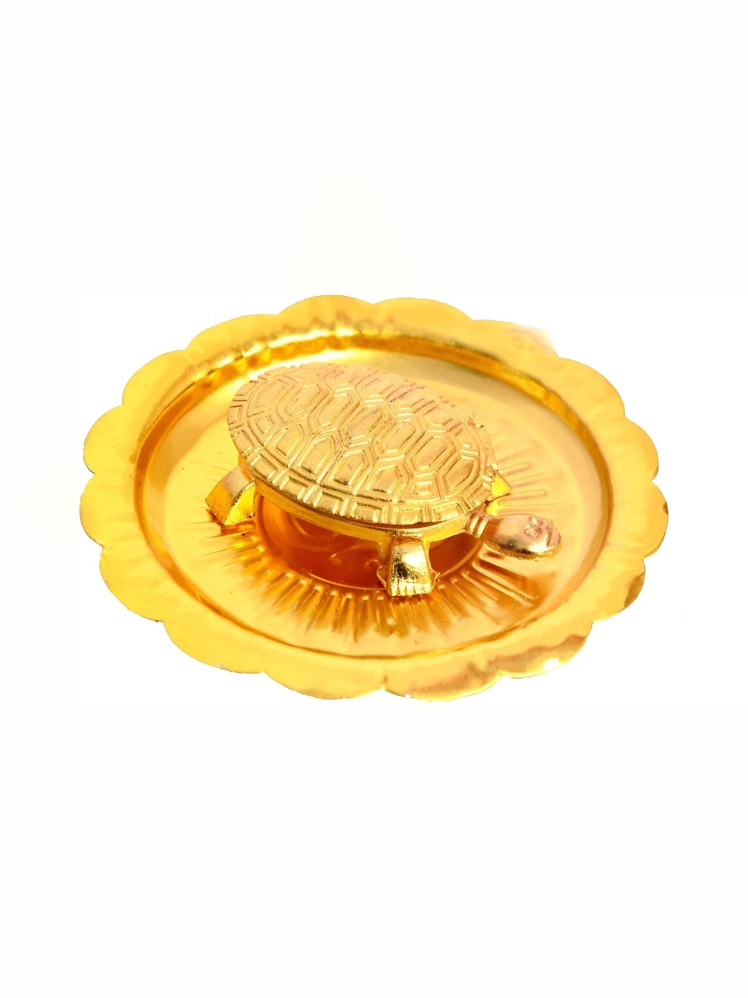 Navyaksh Feng Shui Tortoise on Plate Gold Brass Metallic Home Office Set of 2 Small Showpieces - 3.1 Inches