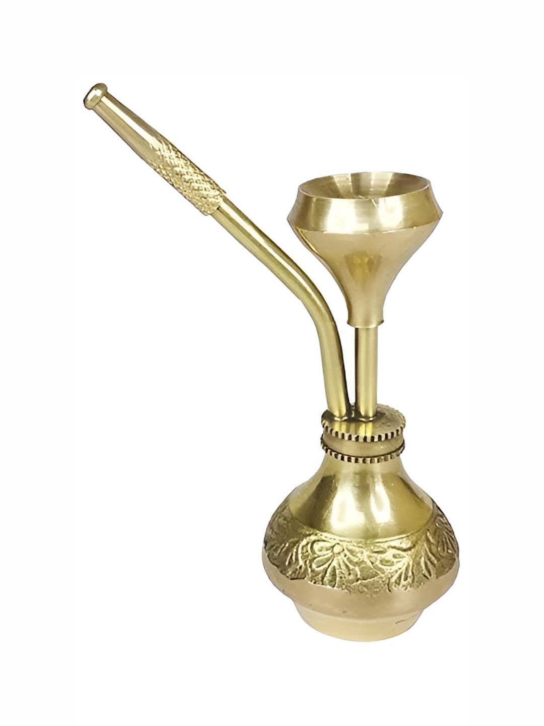 Navyaksh Water Smoking Pipe Gold Brass Metallic Living Room Tiny Showpiece - 3.9 Inches
