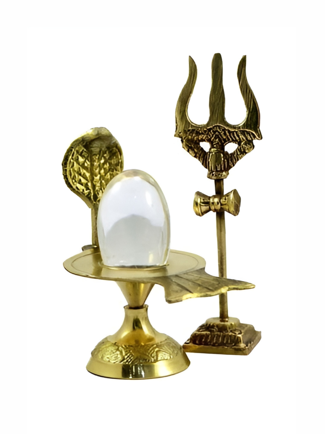 Navyaksh Jaldhari Shiva Lingam Abhishek Patra with Trishul and Nag Gold Brass Metallic Prayer Room Set of 3 Small Showpieces - 4 Inches