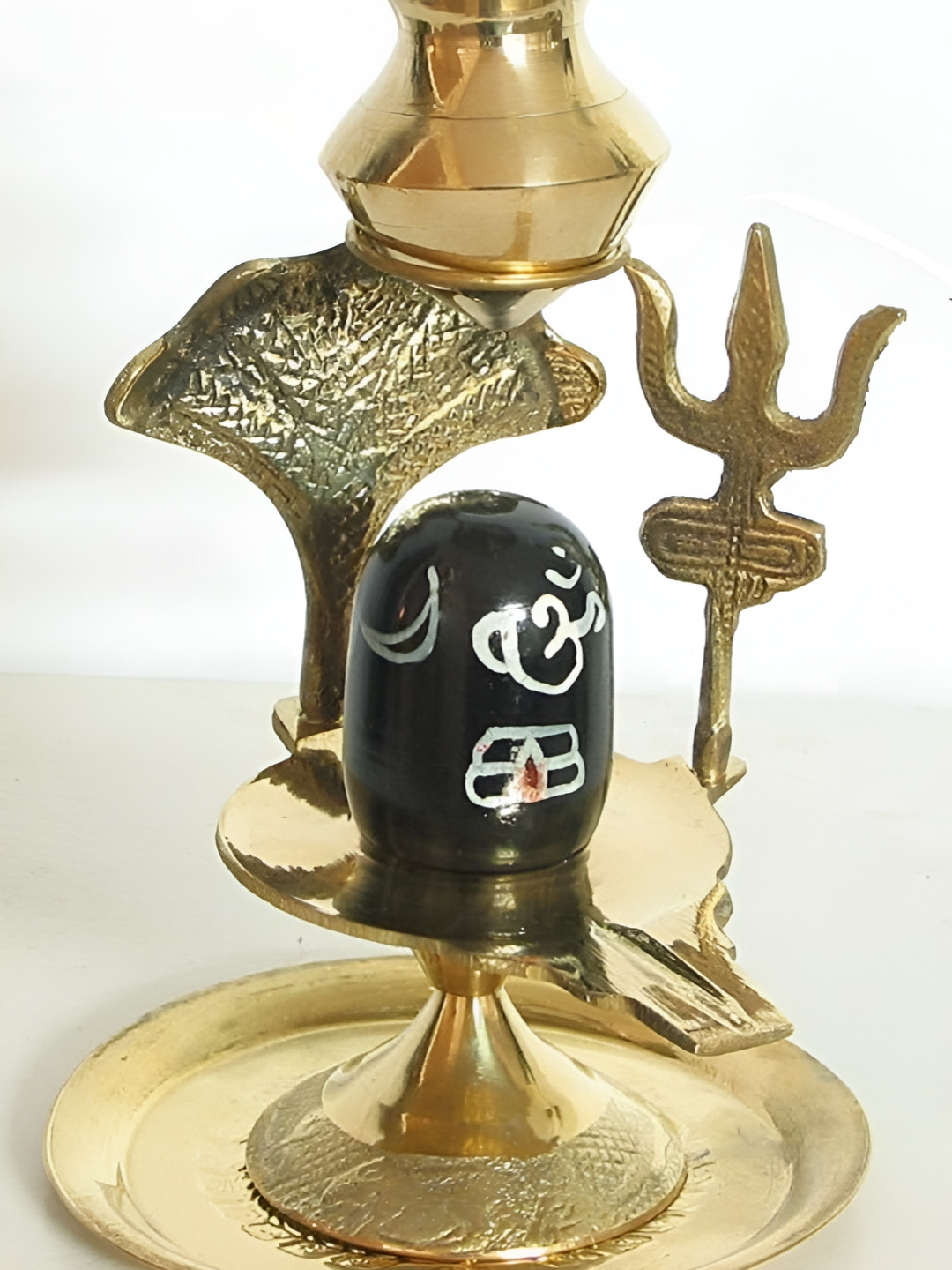 Navyaksh Shiva Lingam with Trishul and Nag Gold Brass Metallic Prayer Room Set of 4 Small Showpieces - 4 Inches