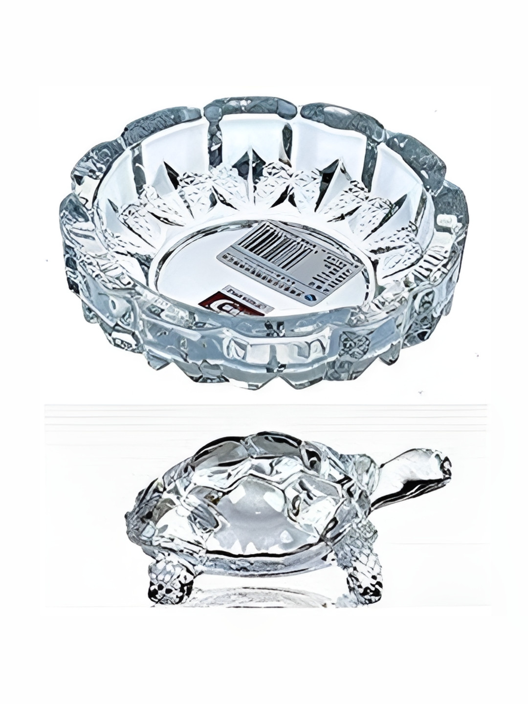 Navyaksh Turtle Plated Feng Shui Tortoise Plate Vastu Yantra Transparent Crystal Glossy Living Room Set of 2 Tiny Showpieces - 1.2 Inches