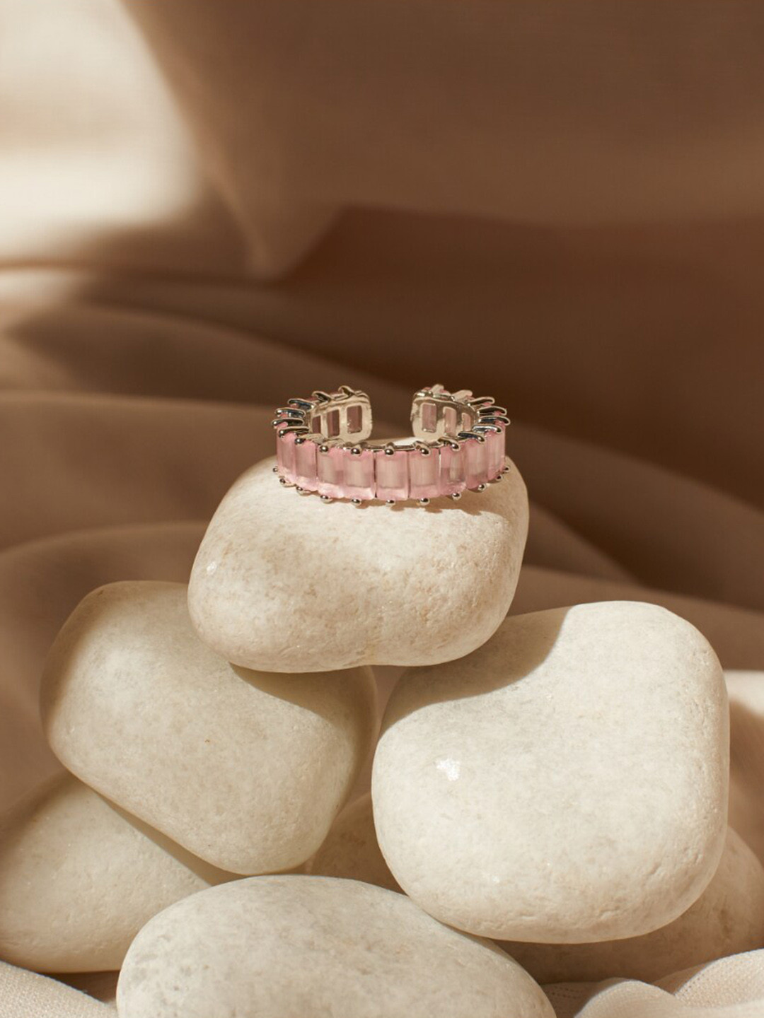 SALTY Crystals Studded Criss-Cross Tennis Finger Ring