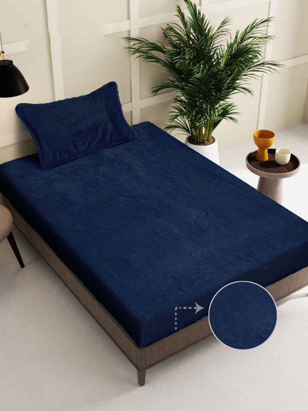 FABINALIV Woollen Navy Blue Wool 300 TC Single Fine Bedsheet with a Pillow Cover-89 x 59 inches