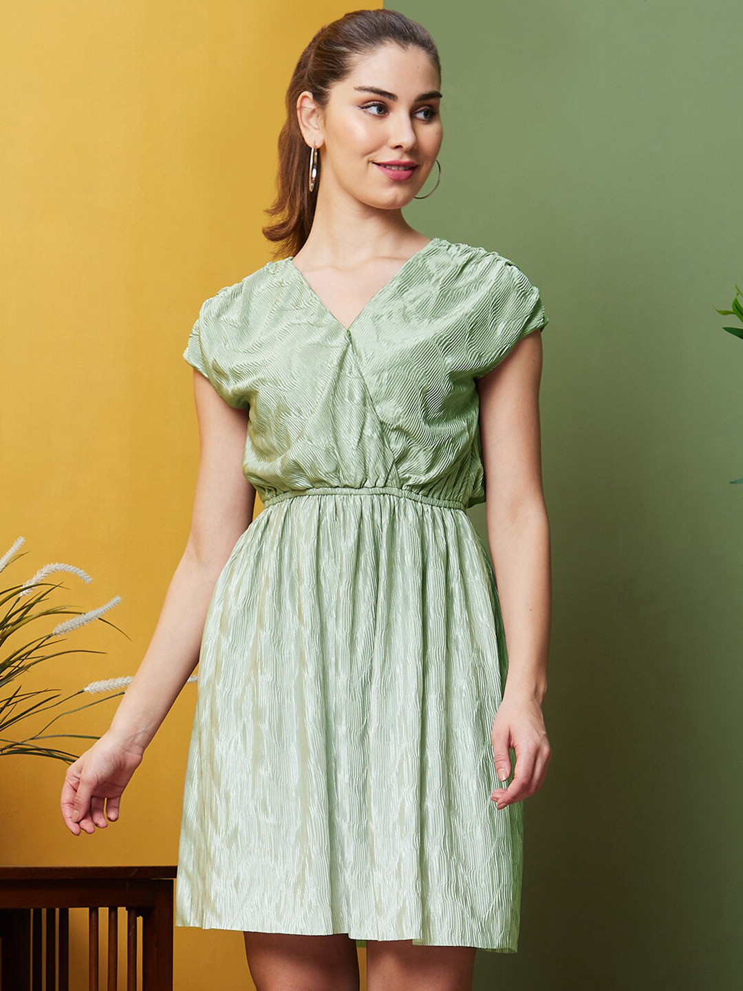 Globus Women V-Neck Fit & Flare Opaque Dress