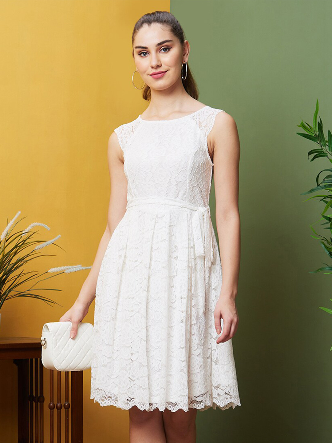 Globus Floral Lace Belted Fit & Flare Party Dress
