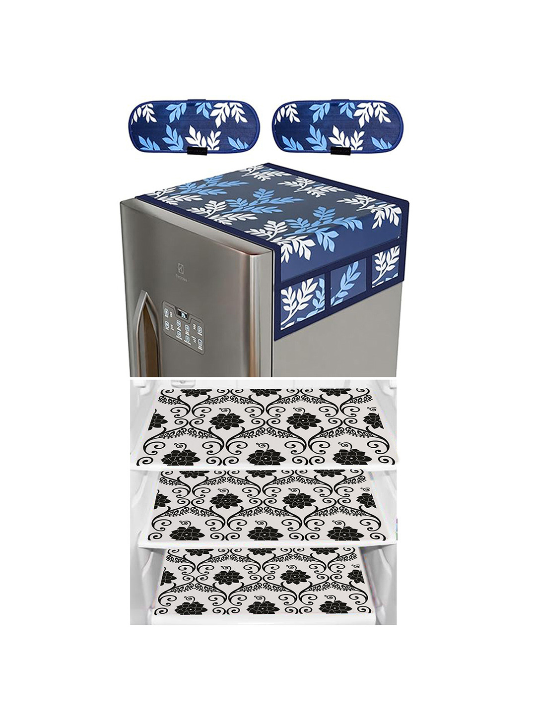 Dakshya Industries Blue & Black 6-pcs Printed Waterproof & Anti-frost Refridgerator Covers