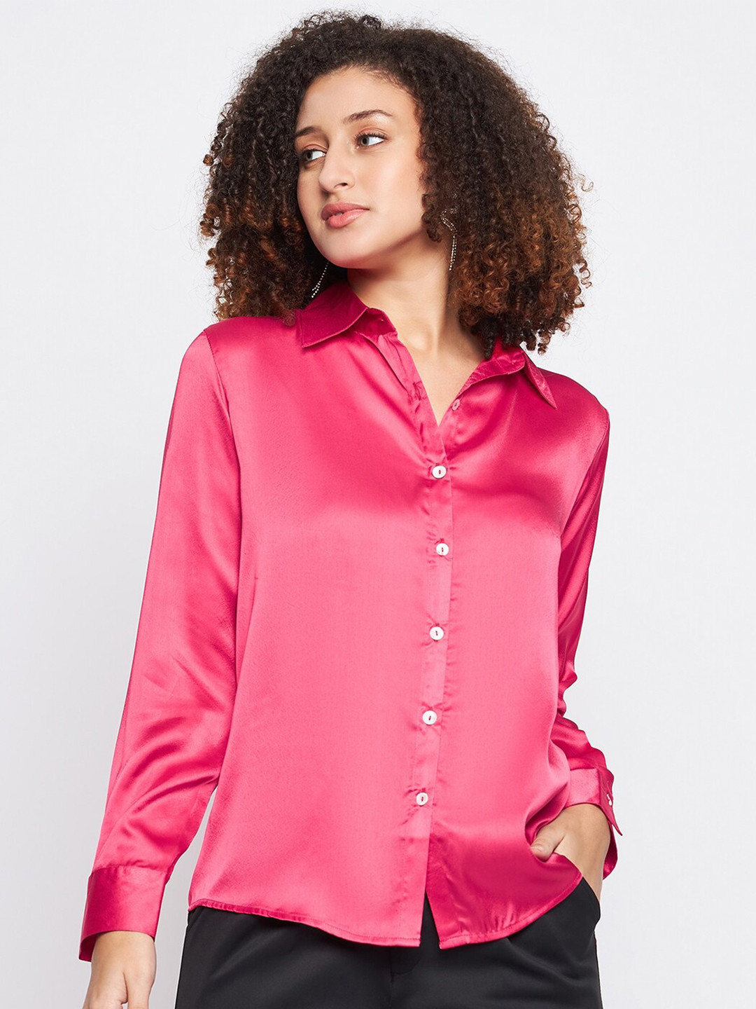 Color Cocktail Opaque Satin Casual Shirt