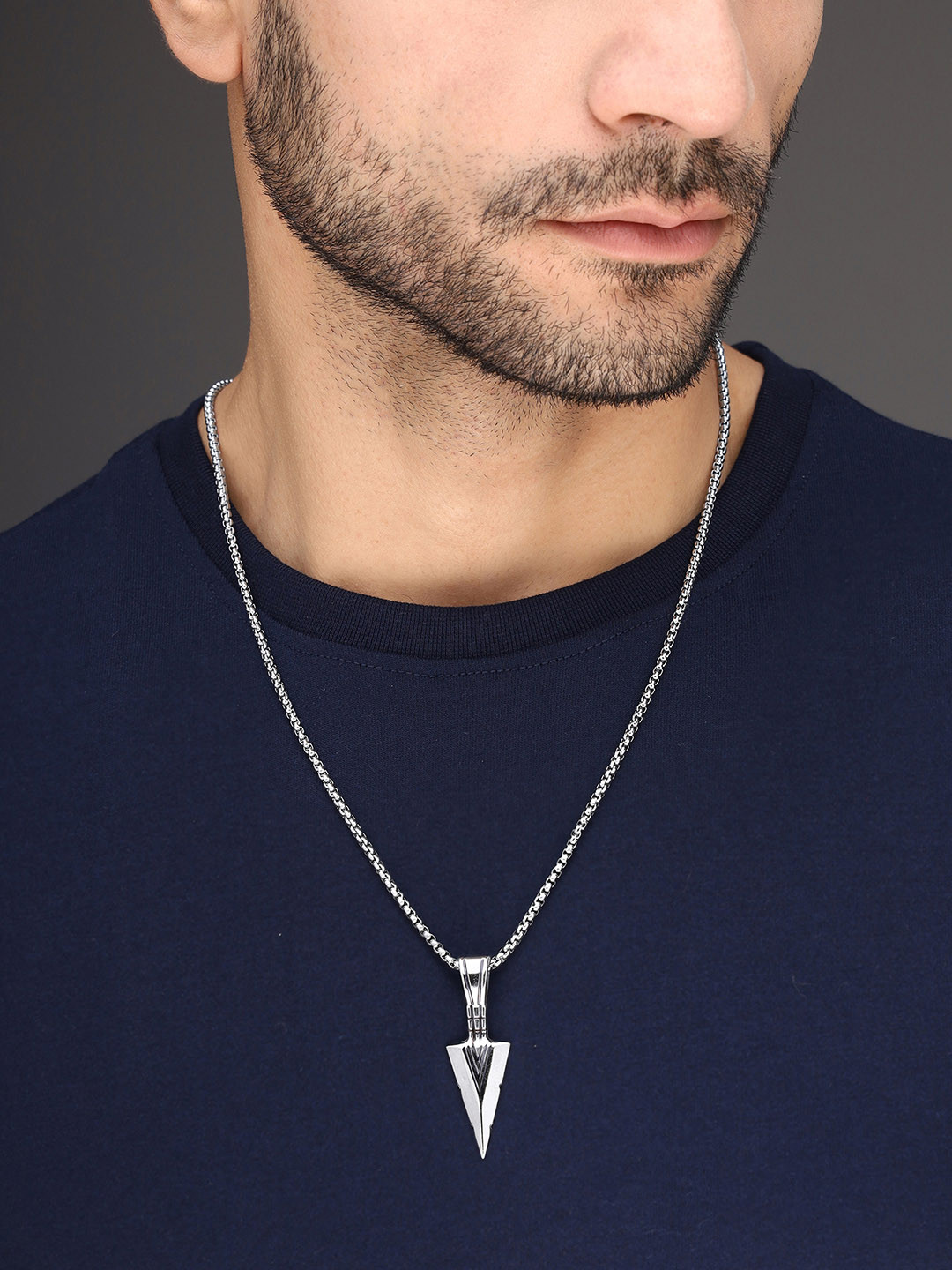 Bold by Priyaasi Silver-Plated Arrow-Shaped Pendant With Chain