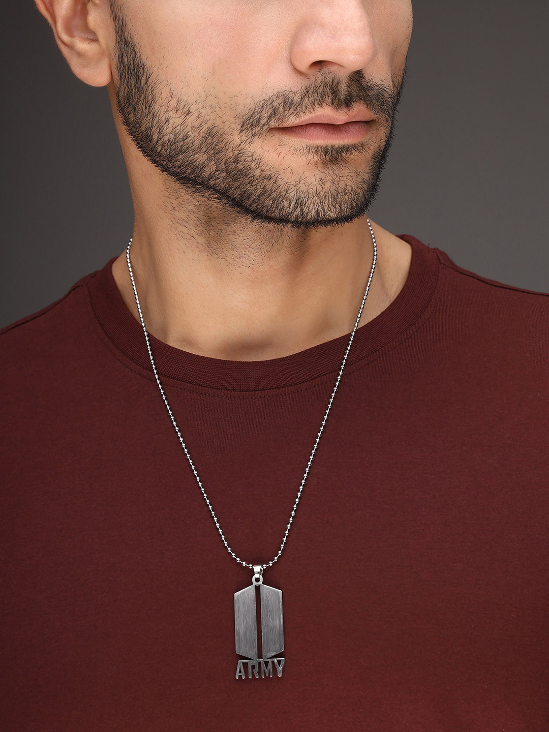 Bold By Priyaasi Silver-Plated Army Pendant With Chain