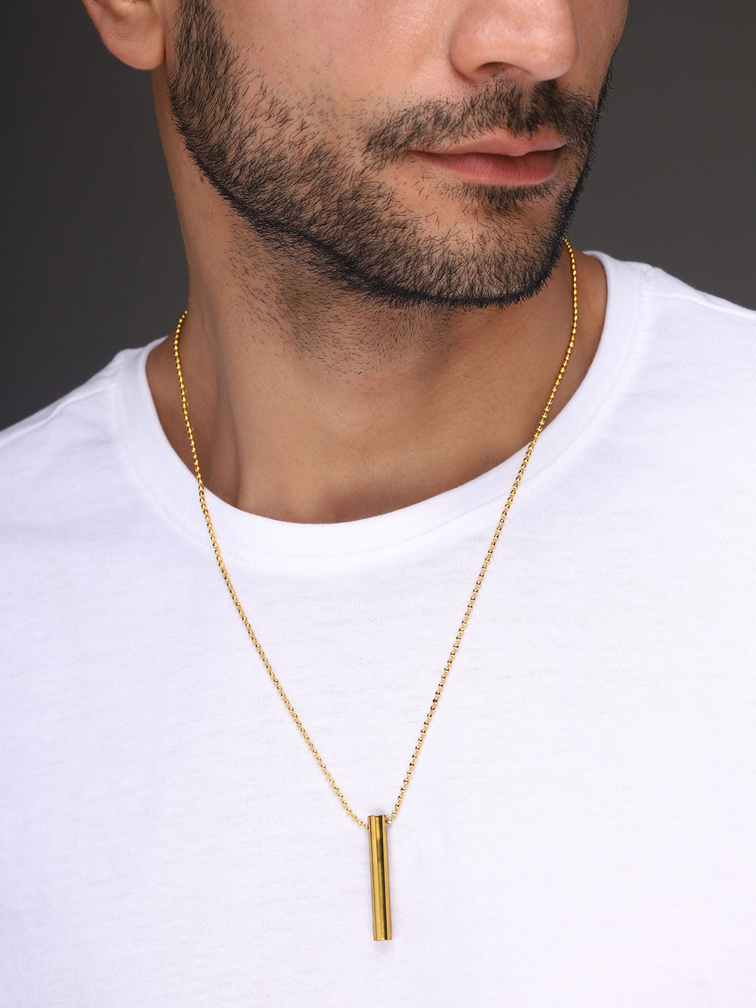 Bold by Priyaasi Men Gold-Plated Ship Bar-Shaped Pendant With Chain