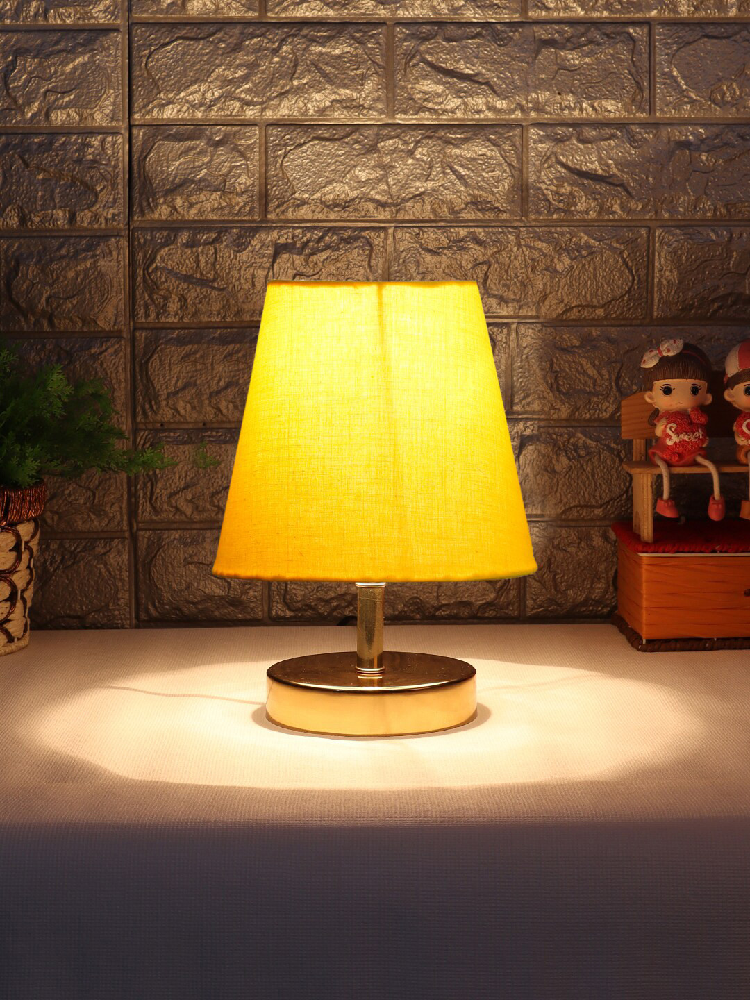 Devansh Yellow Frustum Metal Textured Table Lamp