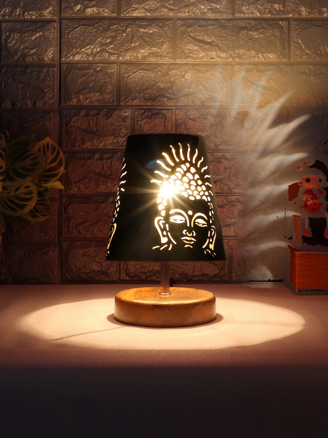 Devansh Black Black Metal Buddha Textured Table Lamp