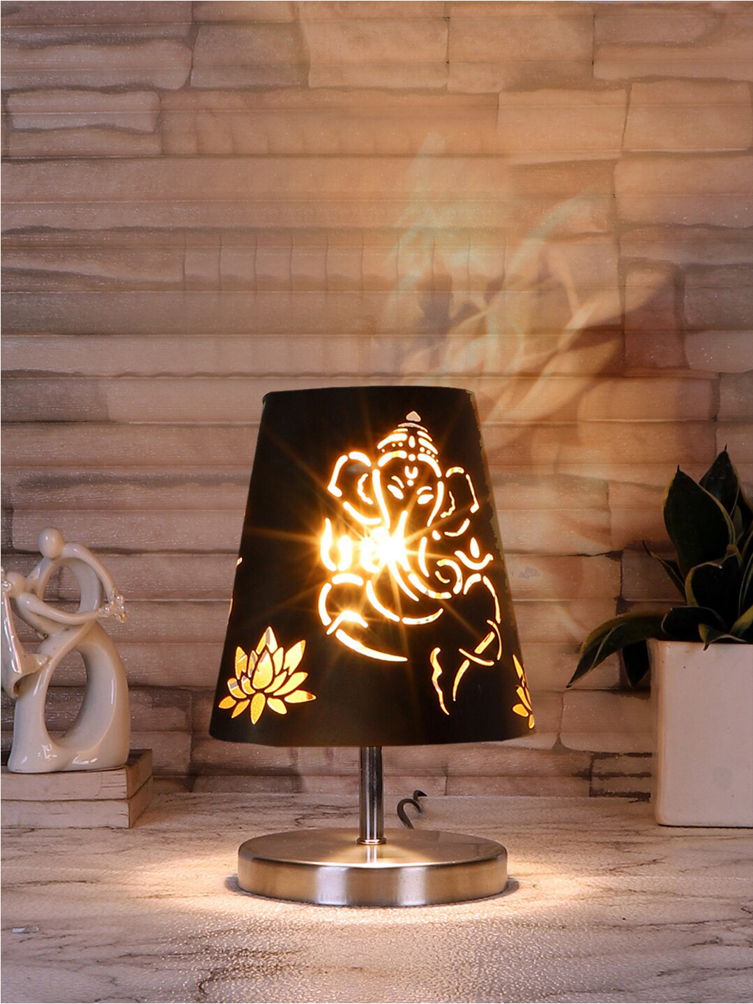 Devansh Black Iron Printed Contemporary Table Lamp