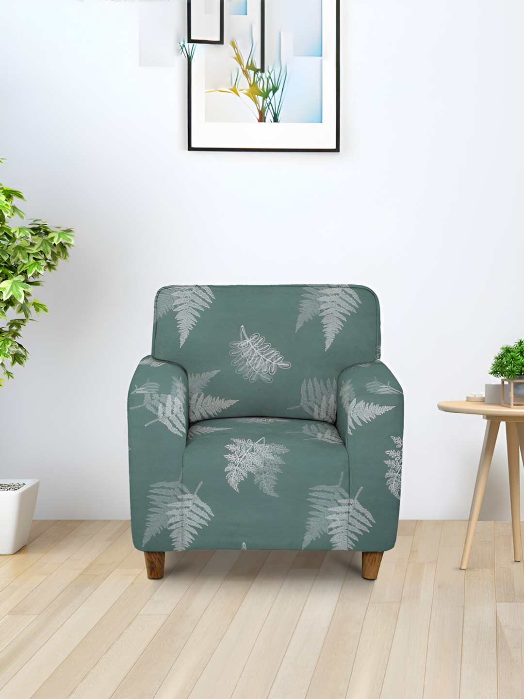 Aura Stretchable Leaf Polyester Stretch Fit Straight Single Seater Sofa Cover-35x55In
