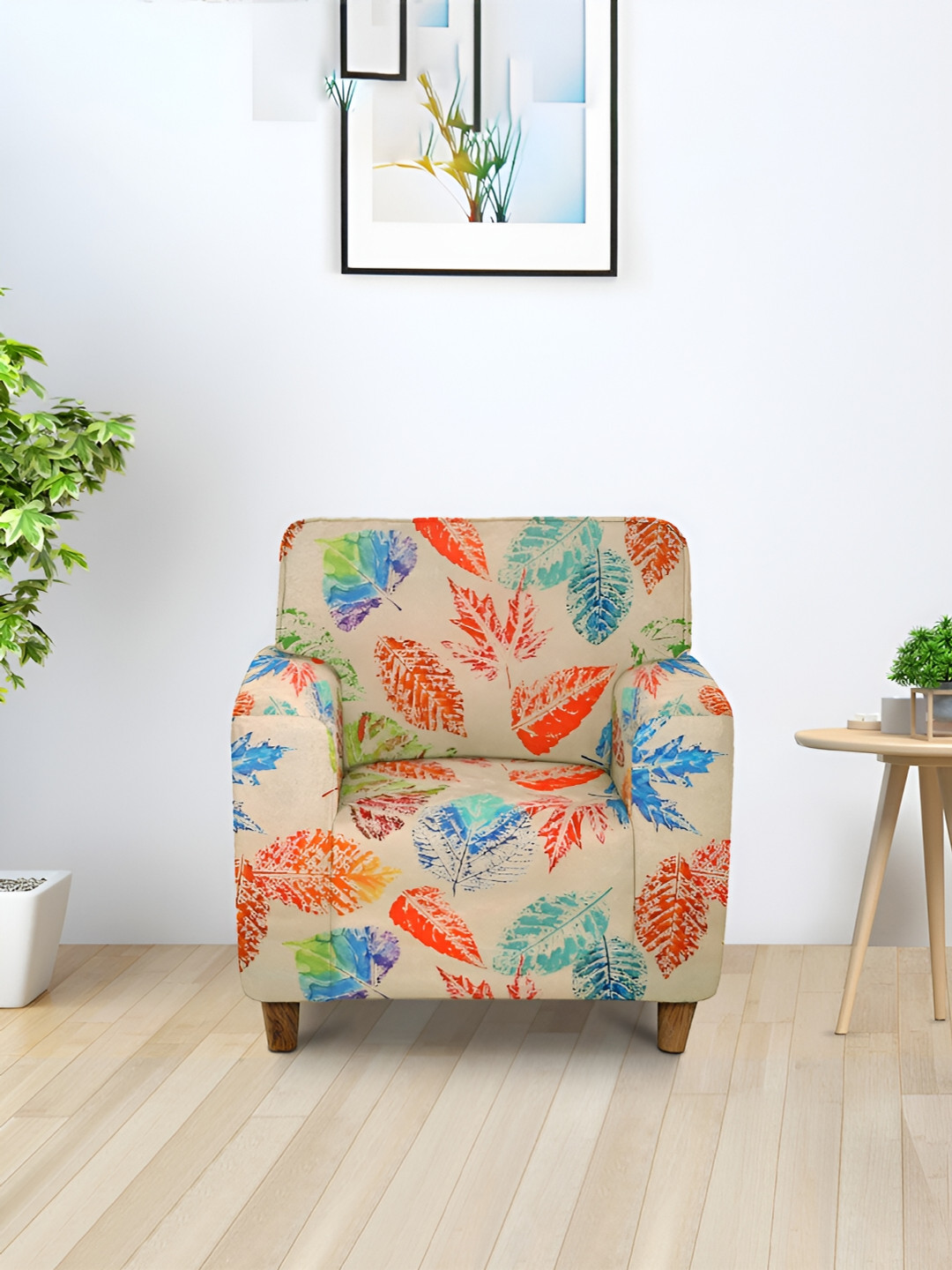 Aura Red & Blue Printed Stretchable One Seater Sofa Cover