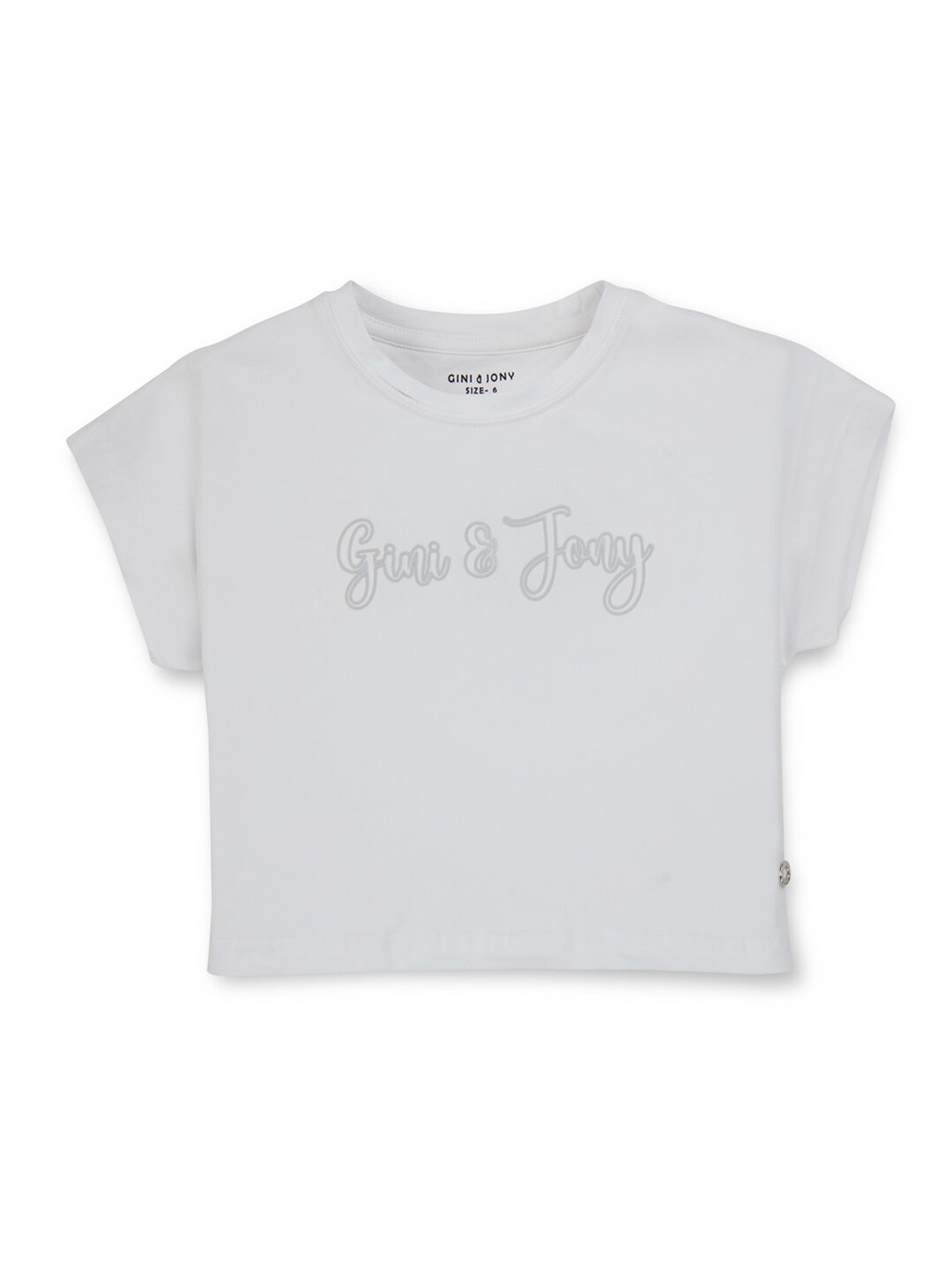Gini and Jony Girls White Graphic Printed Cotton Regular Fit Casual T Shirt
