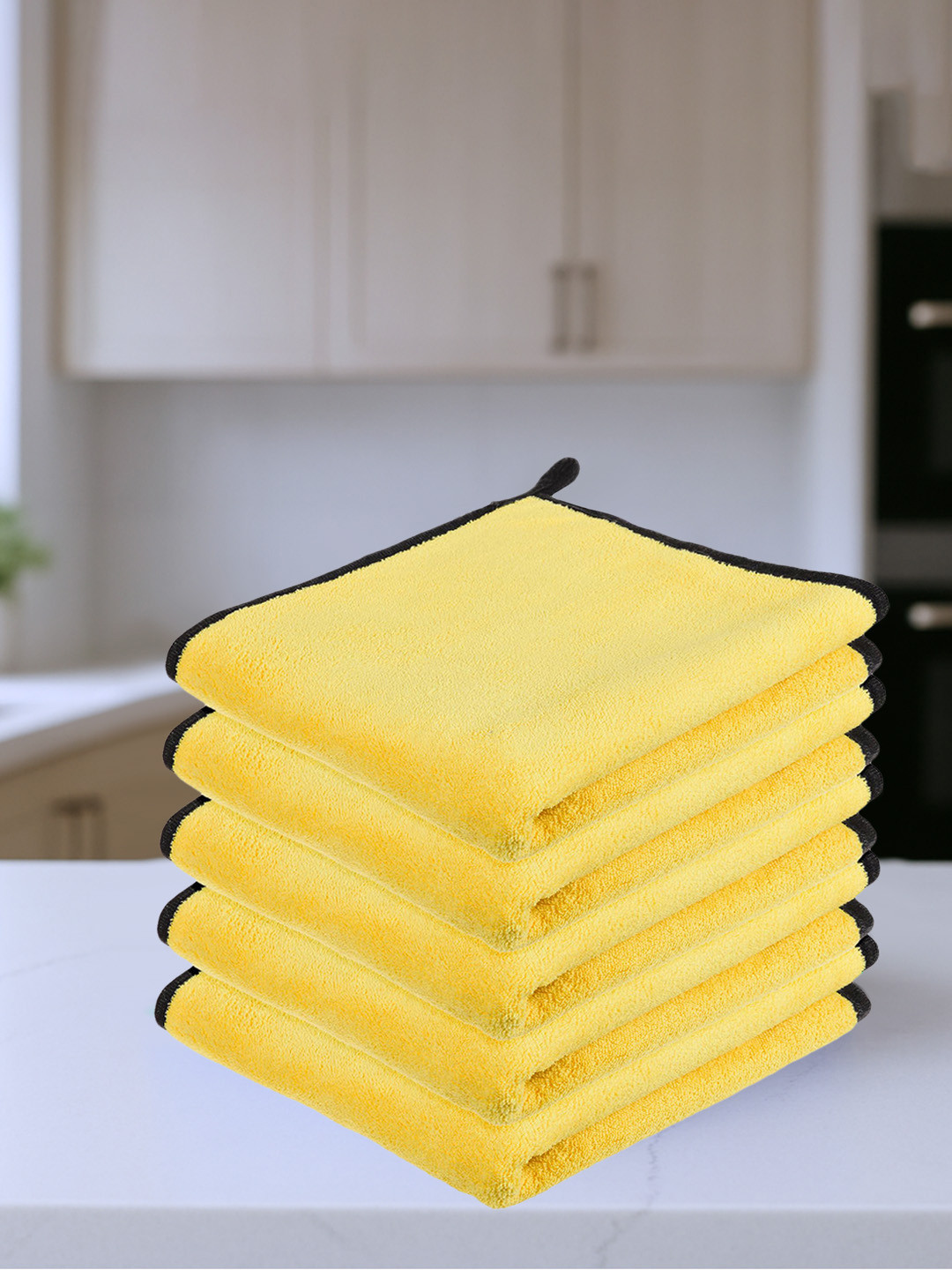 Kuber Industries Yellow & Grey 5 Pieces Hanging Loop Kitchen Towels 400 GSM