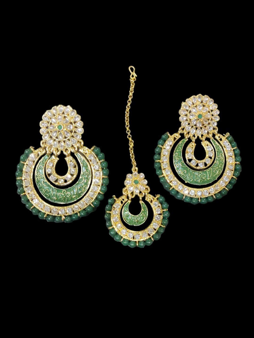 Krelin Kundan-studded & Beaded Earring & Maang Tikka Antique Jewellery Set