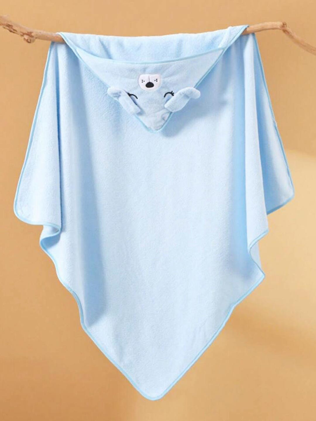 Moms Home Blue Organic Cotton Baby Hooded Bath Towel 300 GSM
