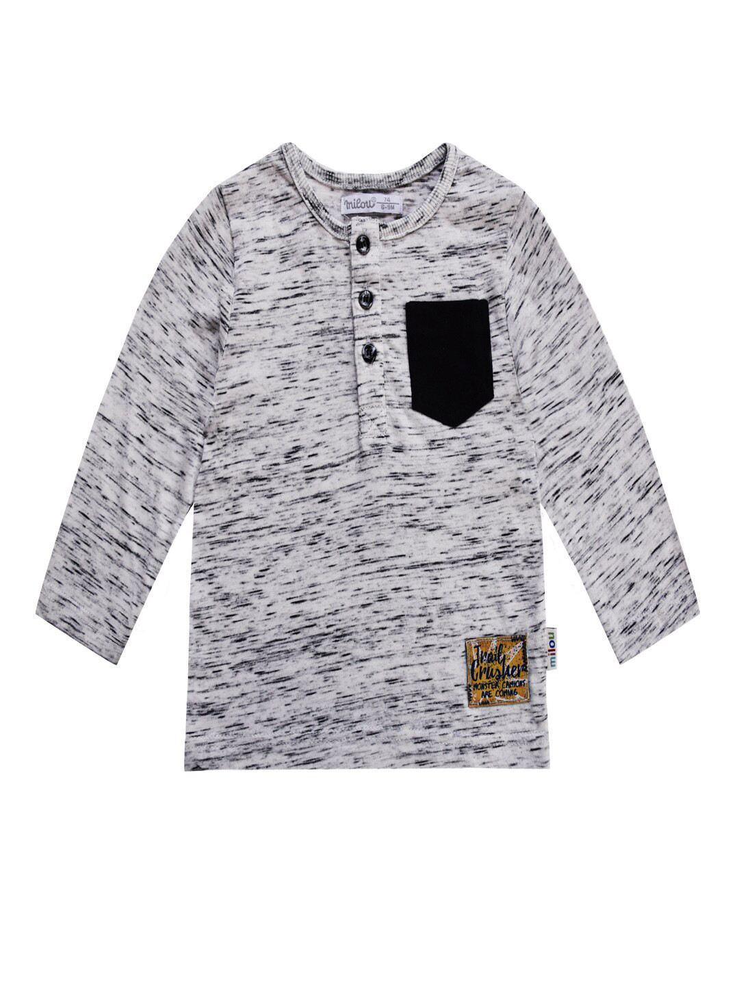 milou Boys Abstract Printed Henley Neck Long Sleeves Pockets Slim Fit T-shirt