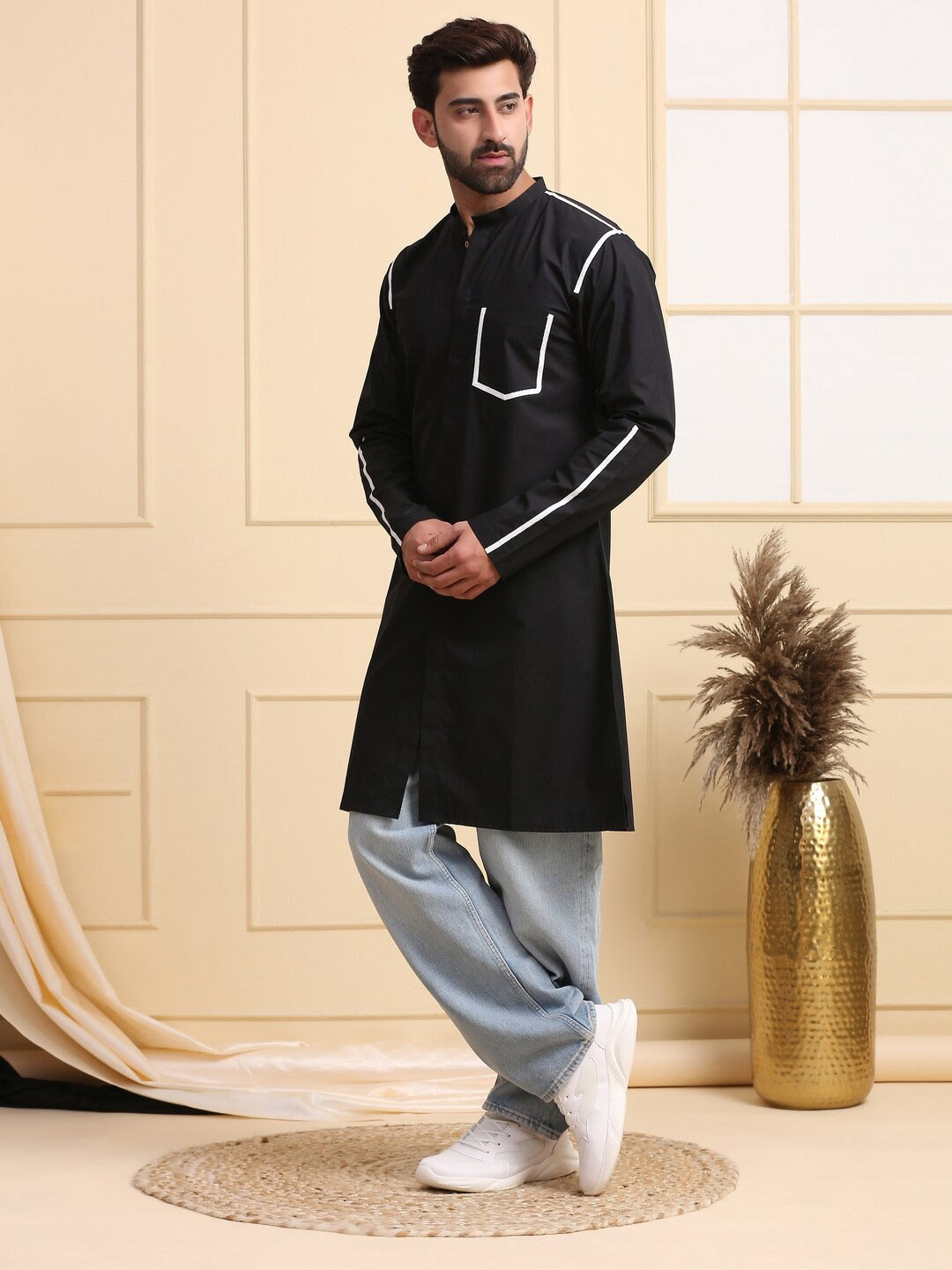 MIDAV Mandarin Collar A-Line Kurta