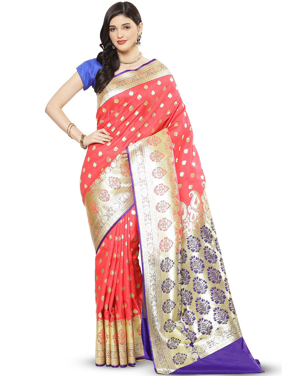 PTIEPL Banarasi Silk Works Floral Zari Satin Banarasi Saree