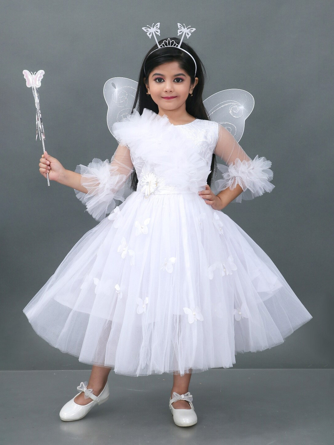 BAESD Girls Round Neck Net Gathered Or Pleated Fit & Flare Party Dress