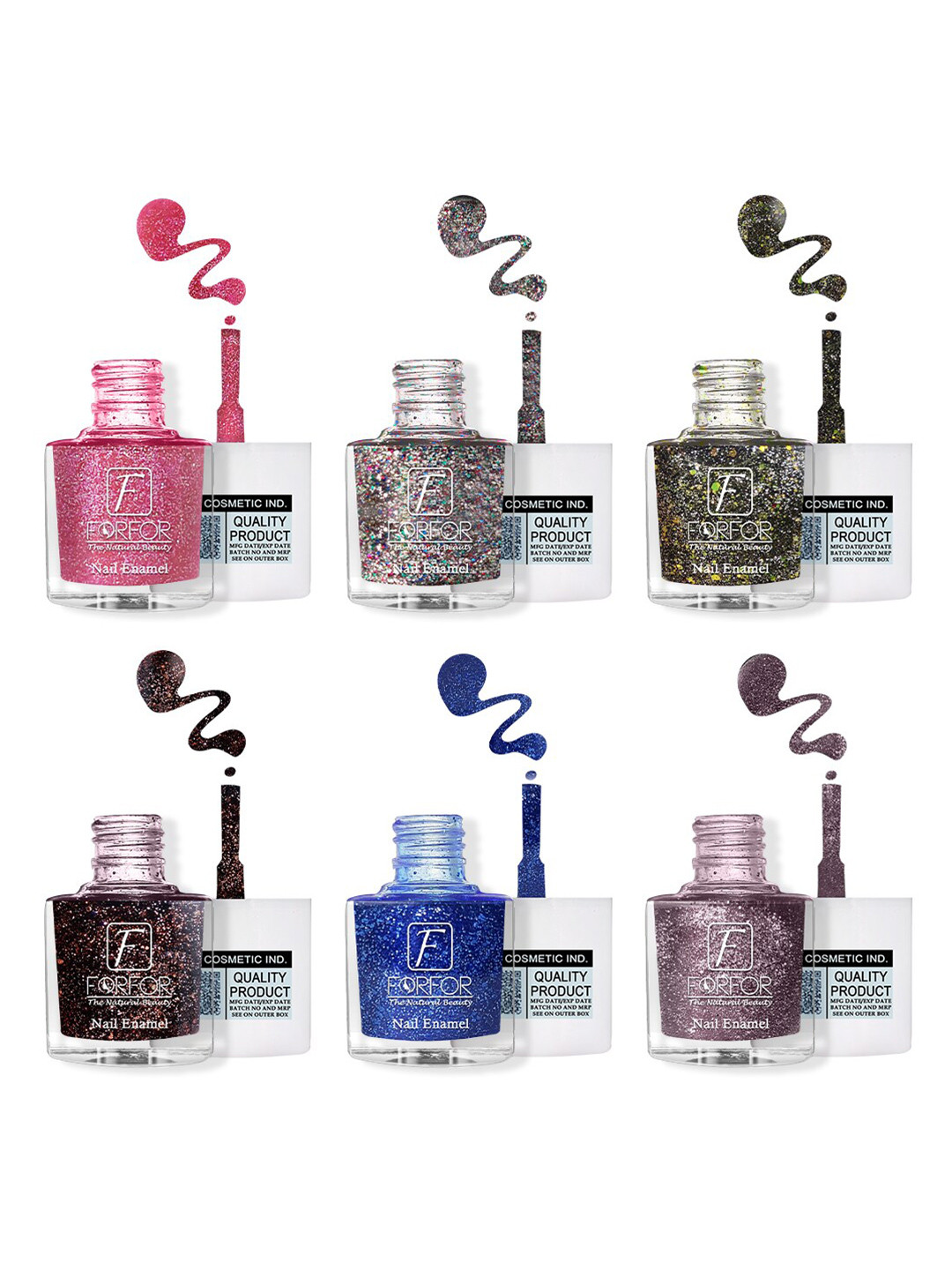 FORFOR High Shine Set Of 6 Glitter Nail Polish-5ml Each