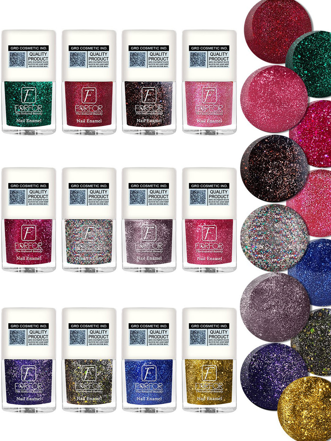 FORFOR 6-Pcs Glitter Nail Polish-5ml Each-Turquoise-Lavender-Baby Pink-Light Pink-Green