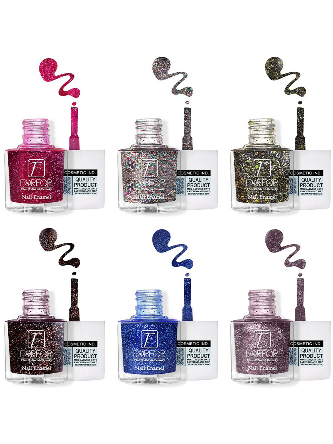 FORFOR High Shine Set Of 6  Glitter Nail Polish-5ml Each - 89-96-91-93-94-95