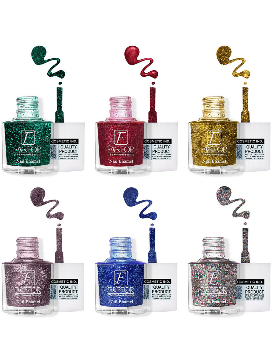 FORFOR  Glitter Set Of 6 Nail Polish-5ml Each-93-94-89-90-99-100