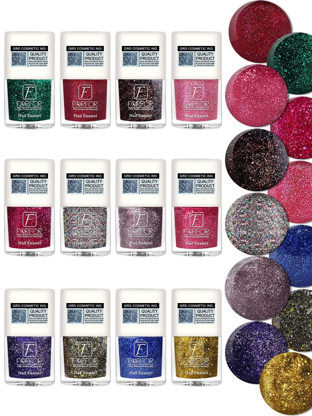 FORFOR 6-Pcs Glitter Nail Polish-5ml Each-Lavender-Pink-Baby Pink-Light Pink-Silver-Blue