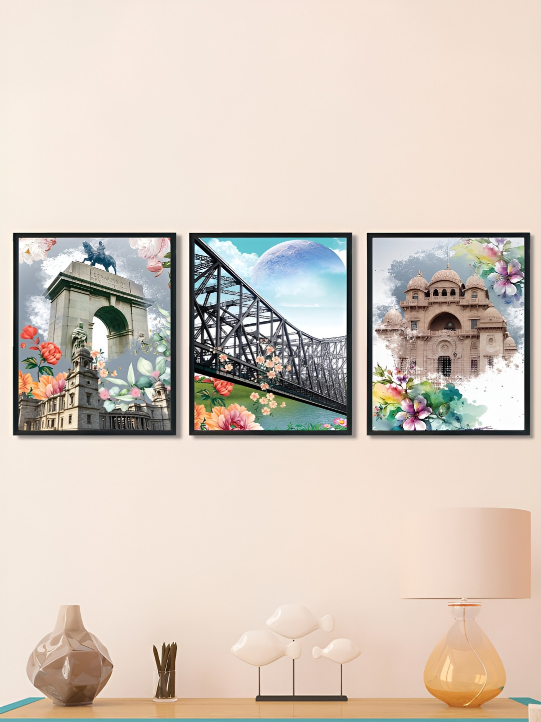Art Street Synthetic Wood 3 Pcs Living Room Rectangle Paintings Wall Art -12.68 x 17.48In