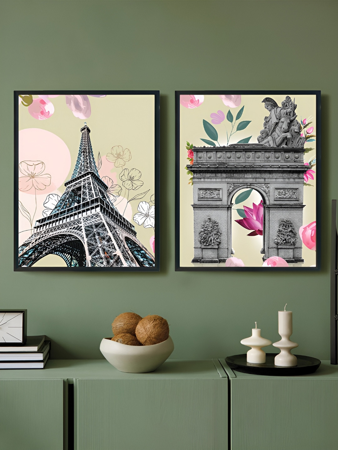 Art Street Eiffel Tower Synthetic Wood 2 Piece Wall Paintings Wall Art - 12.7 x 17.5 In