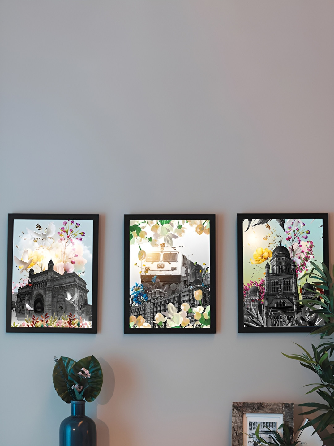 Art Street Black & White 3Pcs Wood Paintings Wall Art