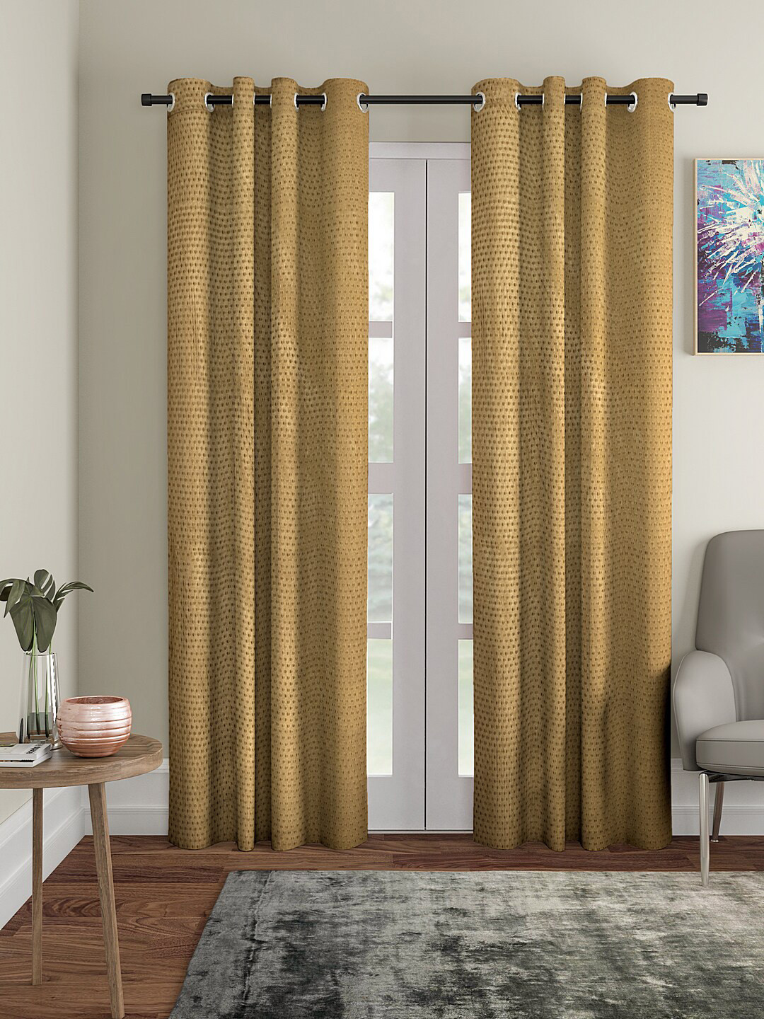 Aura Brown 2 Pcs Embossed Door Curtain