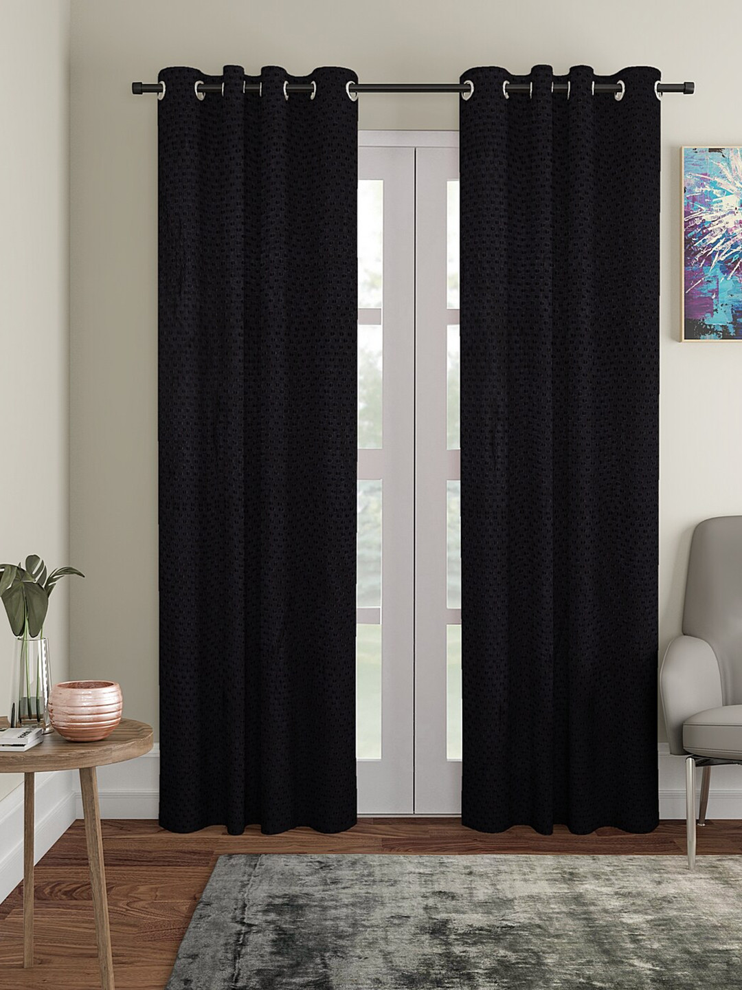 Aura Black 2 Pieces Embossed Door Curtain