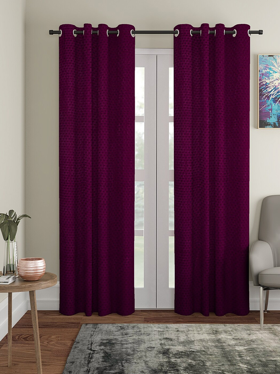 Aura Violet 2 Pieces Embossed Long Door Curtain